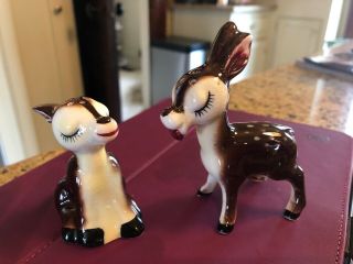 Vintage Anthropomorphic Deer Baby Fawn Eyelashes Salt And Pepper Shakers Japan