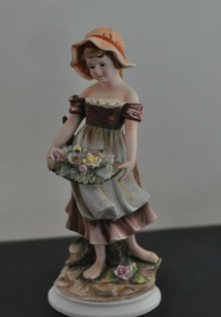 Estate Vintage Collectible Andrea By Sadek Porcelain Girl With Flowers Figurine