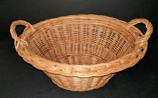 Vintage Wicker Rattan Woven Oval Basket With Handles 13.  5 " X11 " X5.  5 "