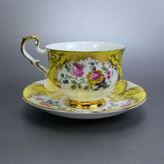 PARAGON | Footed Tea Cup & Saucer | PAR124 | Gold Gilt Highlights | Pink Flowers 3