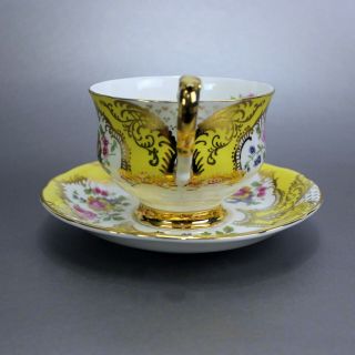 PARAGON | Footed Tea Cup & Saucer | PAR124 | Gold Gilt Highlights | Pink Flowers 5