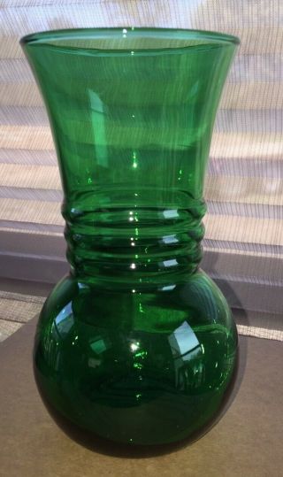 Vintage Anchor Hocking Emerald Forest Green Glass Ribbed Vase