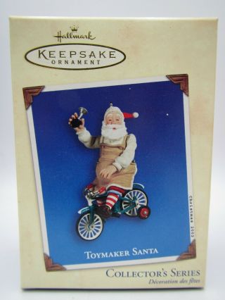 2002 Hallmark Keepsake " Toymaker Santa On Bike " Christmas Ornament Mib (7)