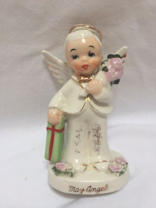 Vintage Napco Boy May Angel Figurine Holding Rose Bouquet C1921