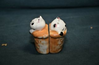 Vintage Ceramic Cat In Basket Salt And Pepper Shakers