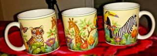 Sakura Jungle Animals Coffee Mugs Cups Set Of 3 Stephanie Stouffer