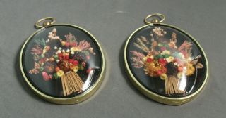 2 Vintage Dried Flower Framed Wall Hangings - Hand Made - 9 1/8 " T X 6 " W - Sb