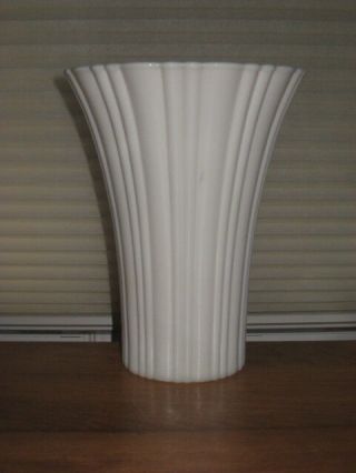White Milk Glass 7 1/4 " Tapered Ribbed Vase