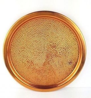 Vintage Mcm Coppercraft Guild Hammered Copper Round Serving Tray Platter
