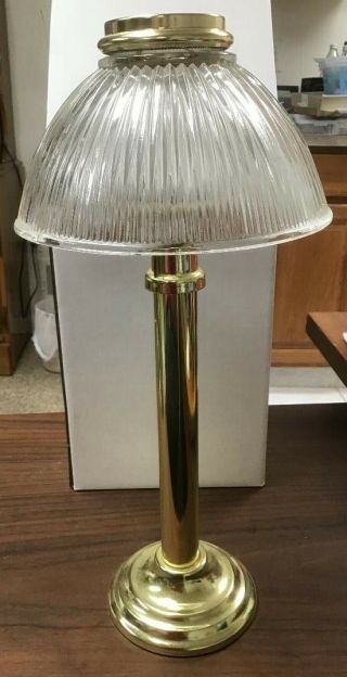 Vintage Spring - Loaded Push - Up Brass Candle Holder Cut Glass Shade Hurricane Lamp
