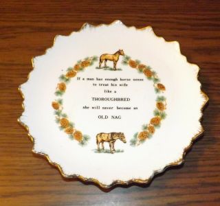 Horse Sense Gag Plate 7 1/2 Inch Decorative Wall Plate Trimmed In Gold Leaf