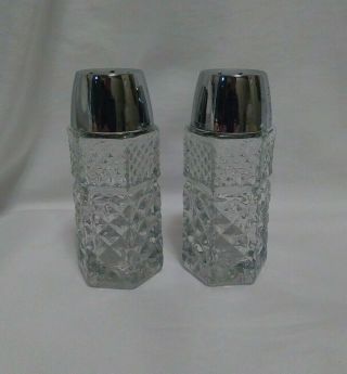 Vintage Anchor Hocking Wexford Diamond Cut Salt And Pepper Shakers With/marking