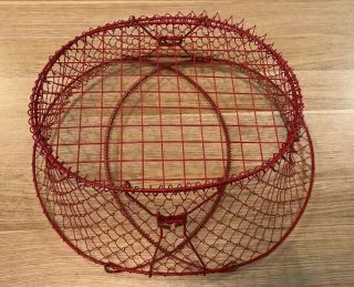 Vintage Red Painted Metal Wire Basket,  Large,  Oval,  Collapsible 4