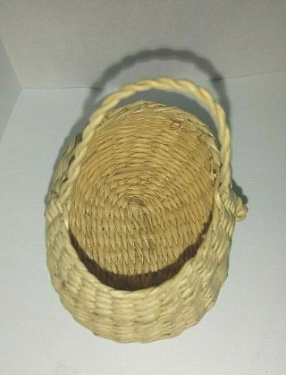 Vintage Miniature Hand Woven Basket w/Handle Dollhouse Little Treasure 3