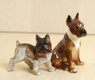 Vintage Bone China Boxer Dog Puppy With Mom Miniature Figurine Animal Pet Mini