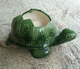 Vintage Signed Hk 1974 Glazed Pottery Ceramic Turtle Planter