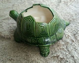 Vintage Signed HK 1974 Glazed Pottery Ceramic Turtle Planter 3