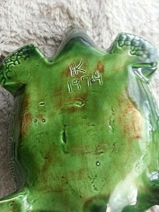 Vintage Signed HK 1974 Glazed Pottery Ceramic Turtle Planter 4