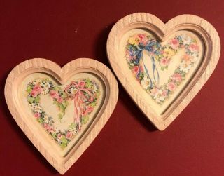 Home Interior Set Of 2 Pink Heart & Bow Picture Vintage Homco Wall Decor Roses