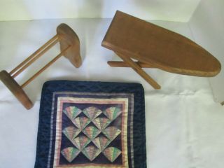 Wooden Ironing Board And Quilt Rack With Doll Quilt Decor Items