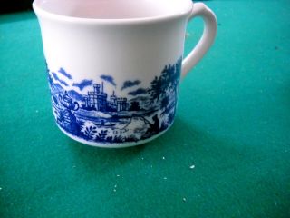 Blue,  White Farm Castle Countryside Scene 6 Oz Coffee & Tea Cup Made In England