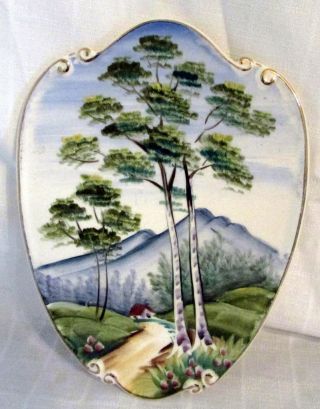 Early Lefton China Hand Painted Wall Plaque - 8 - 1/2 " - Country Road Scene - Mtns