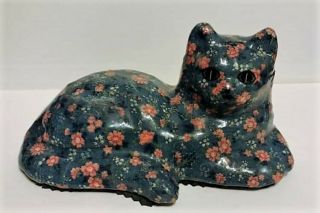 Vintage Floral Decoupage Patchwork Porcelain Cat Figurine By Joan Baker Designs
