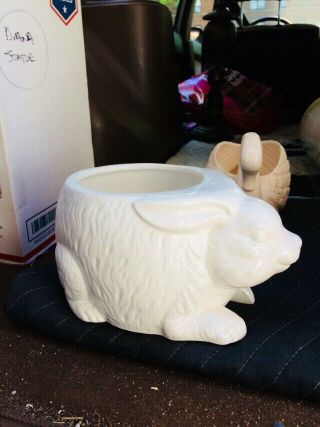 Vintage White Bunny Rabbit Pottery Ceramic Planter