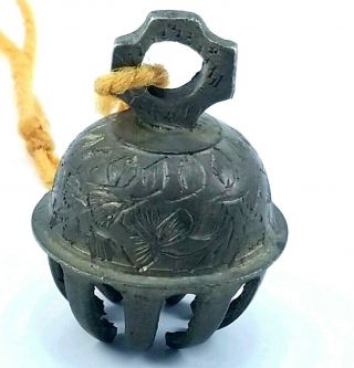 Vintage Handmade Etched Cast Bronze Elephant Claw Buddhist Prayer Bell