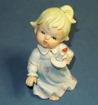Cute Vintage Bradley Japan Ceramic Figurine Girl In Nightgown Holding Candle