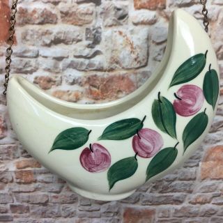 Wall Pocket Or Planter Vintage Hanging Half Moon Creme With Apples And Leaves