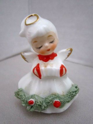 Napco - Miniature Figurine - Angel & Accordion Spaghetti Trim - Vintage Xmas Porcelain