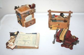 4 Pc Decorative Miniature Workshop Finely Detailed Vise Cabinet Tool Box Draft.