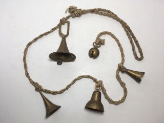 Vintage Etched Brass Bells 45” Home Patio Decor 5 Graduated Bells