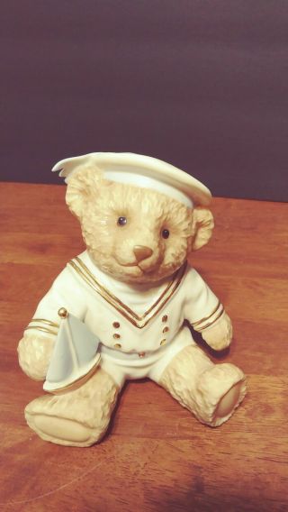 Lenox First Mate Boy Sailor Teddy Bear Sailboat Baby 24k Gold Accent