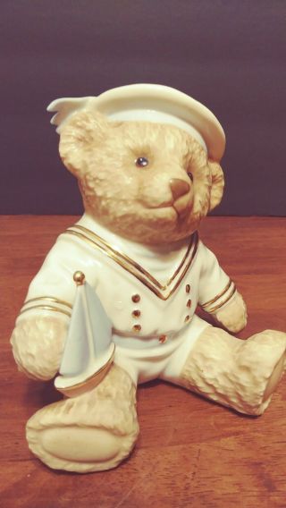 LENOX FIRST MATE BOY SAILOR TEDDY BEAR SAILBOAT Baby 24K GOLD ACCENT 2