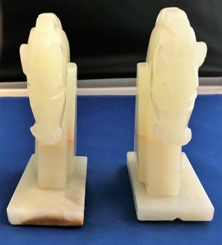 Vintage Pair White Onyx/marble Horse Head Bookends