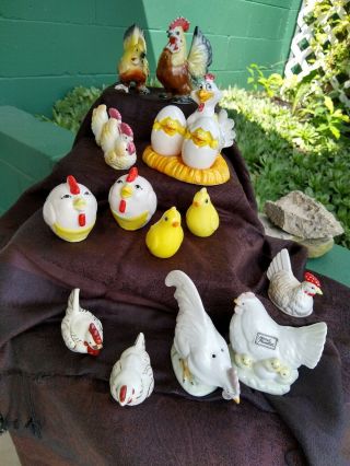 7 Pr Chicken Salt And Pepper Shakers,  1,  One Pair With Stand,