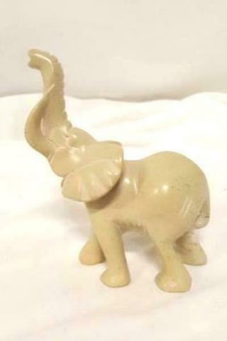 Hand Carved White Faint Grey Speckled Elephant Soap Stone Figurine 5 "