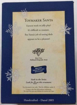 2005 Toymaker Santa Hallmark Ornament 6 Sledding Downhill Wood Sleigh 4