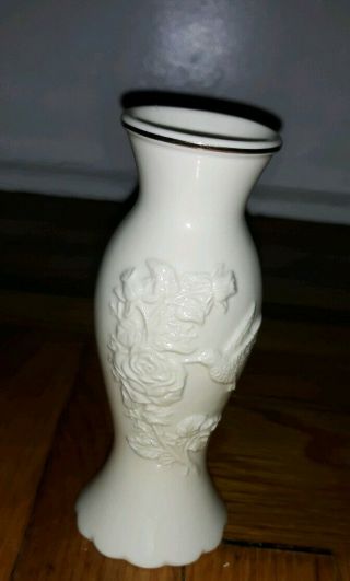 Lenox Handcrafted Ivory 24k Gold Accent Hummingbird/rose Mini Vase - Nib