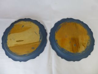 2 Vtg Hand Painted Wood Blue with Flowers Tray Plate Wall Hanging Signed Leona 4