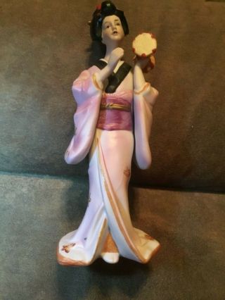 Vintage Hand Painted Bisque Geisha Girl Figurine 9” Tall Made In Korea Ex.  Con