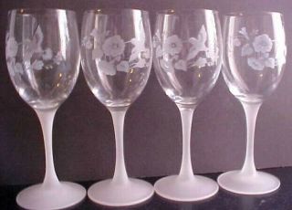 Four (4) Avon Gift Hummingbird Crystal Goblets Frosted Etched Wine Glasses