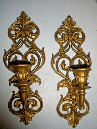 Vintage Burwood Products Gold Wall Candle Sconces 1970 Usa