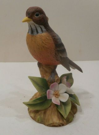 Vintage Andrea By Sadek 6 " Bird Figurine Robin 9386 Flowers And Tree Branch