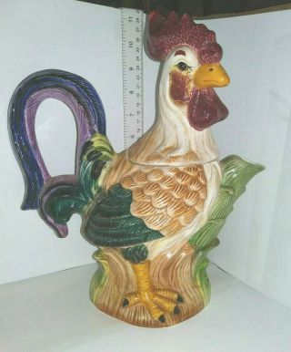 Vintage 12 Inch Ceramic Rooster Teapot Water Pitcher With Lid