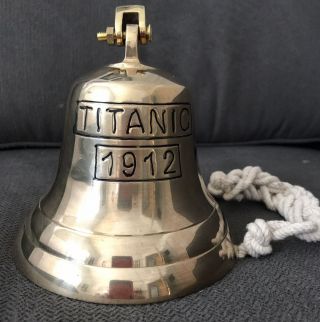 Solid Brass Ships Bell Titanic 1912 Includes Lanyard And Brass Wall Bracket