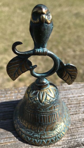 Vintage Brass Owl Bell From Greece 4.  25’’ Heavy,  Rich Tone
