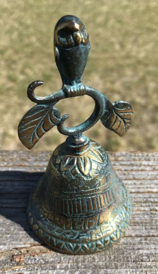 Vintage Brass Owl Bell From Greece 4.  25’’ Heavy,  Rich Tone 2